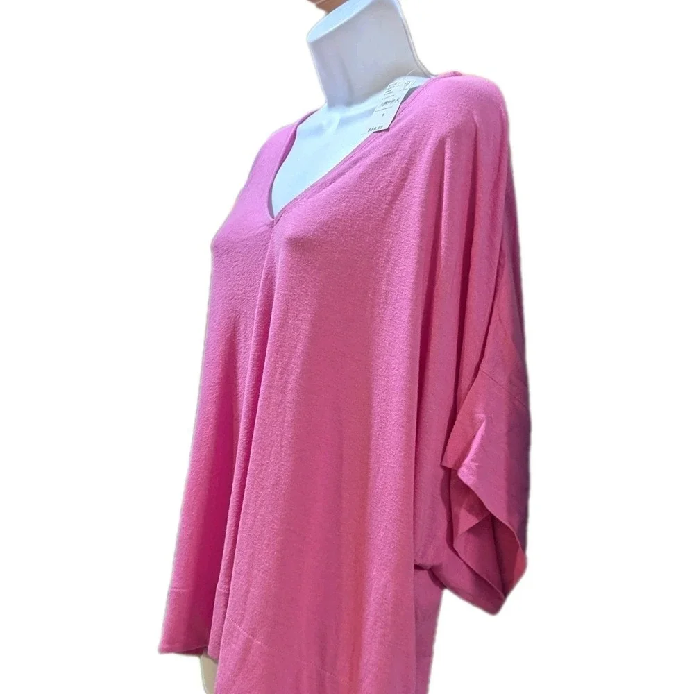 Lands' End Womens Pink V‎ Neck Tunic Lagenlook Linen Blend Shirt Size Small